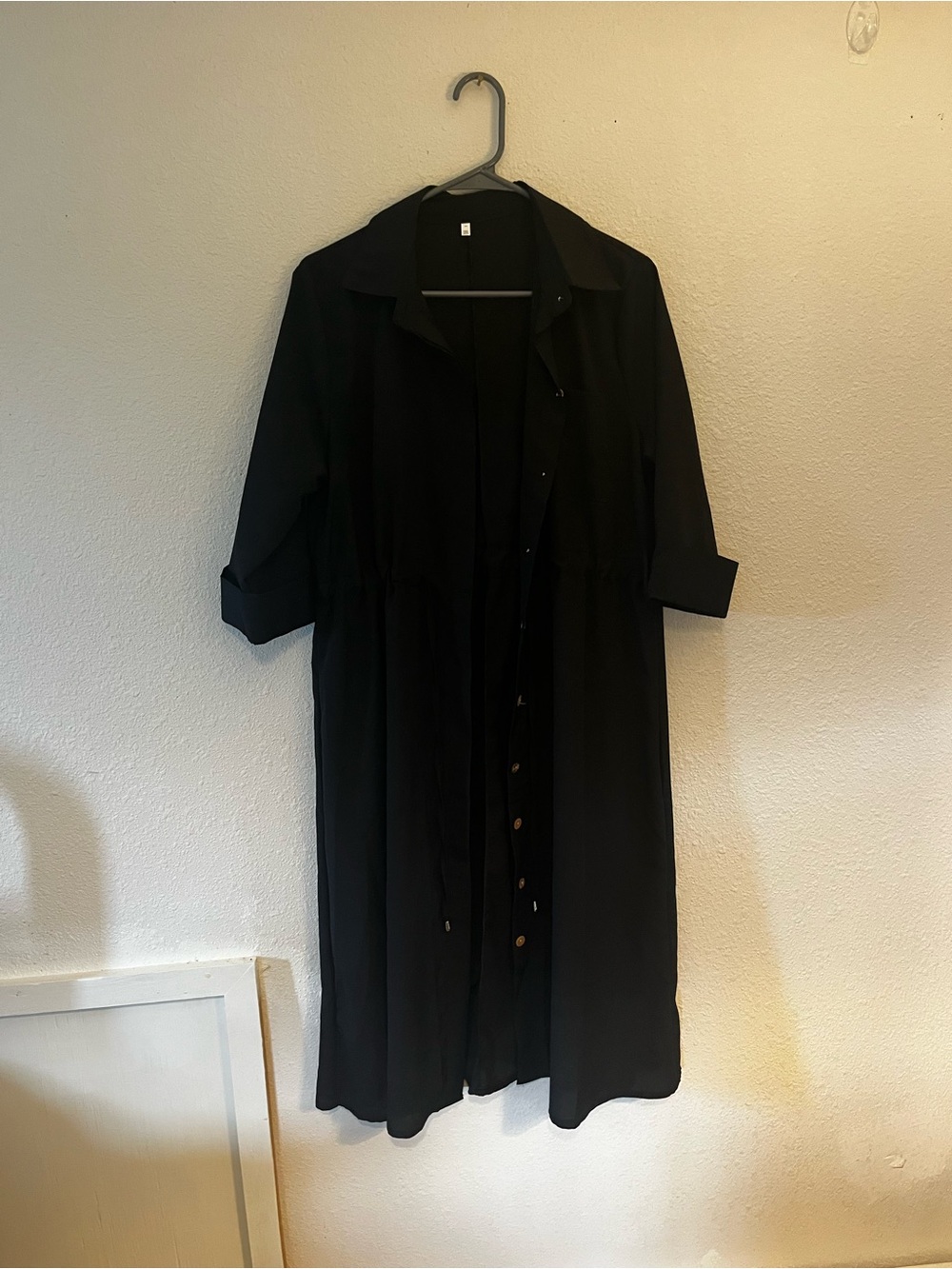 Women’s Black Maxi Shirt Dress 2XL.  Fits like an XL.  Drawstring waist. 44.5 “